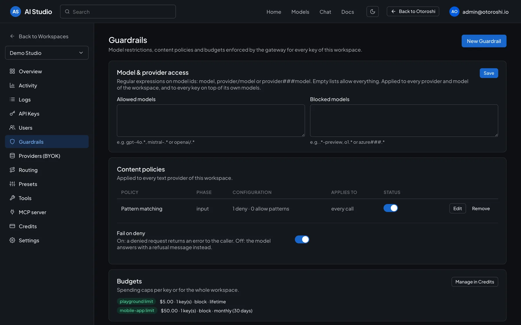 Configuration des guardrails dans AI Studio